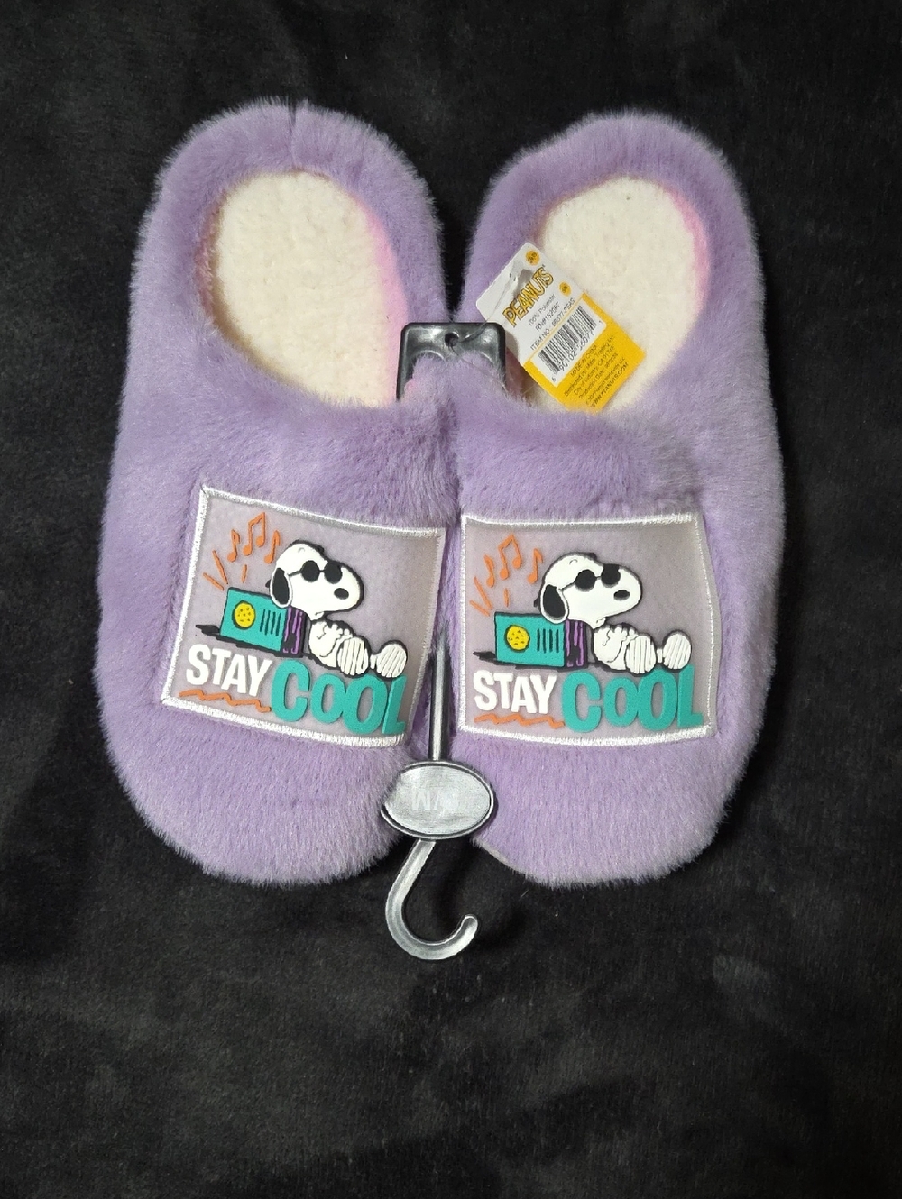Peanuts Lavender Plush Snoopy "Stay Cool" Slippers